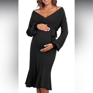 NWT VFORCITY Women’s Maternity Sweater Wrap Dress With Pleated Skirt, Belt,Vneck